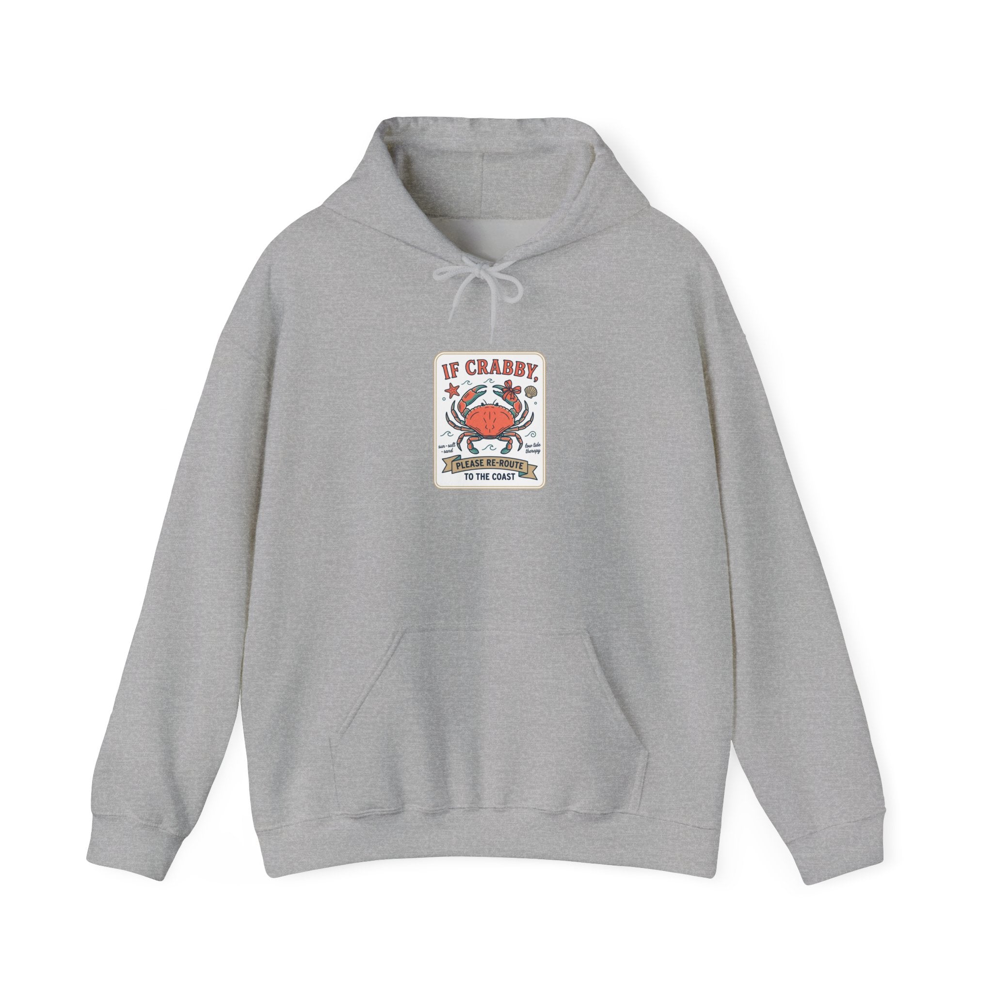 Crabby Coastal Illustration Hoodie | Cute Grumpy Crab, Summer Beach Humor