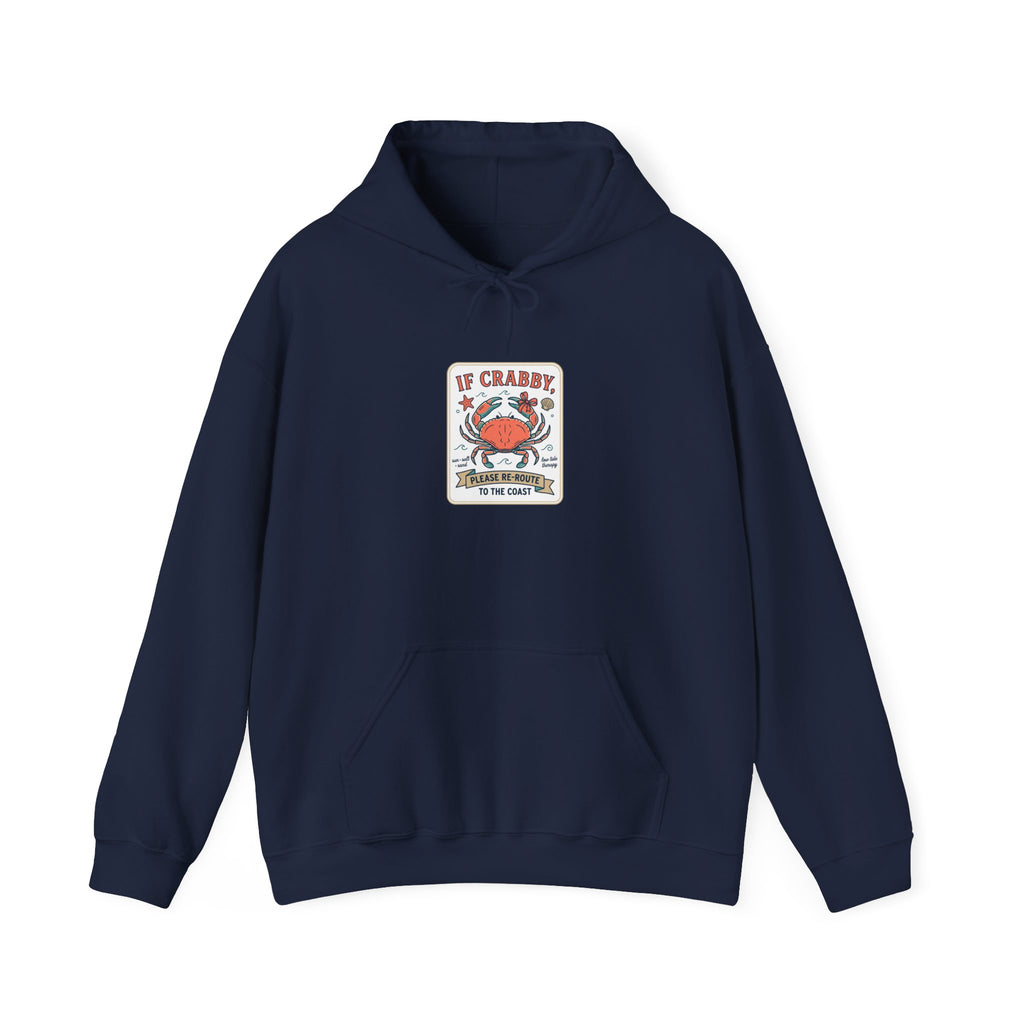 Crabby Coastal Illustration Hoodie | Cute Grumpy Crab, Summer Beach Humor