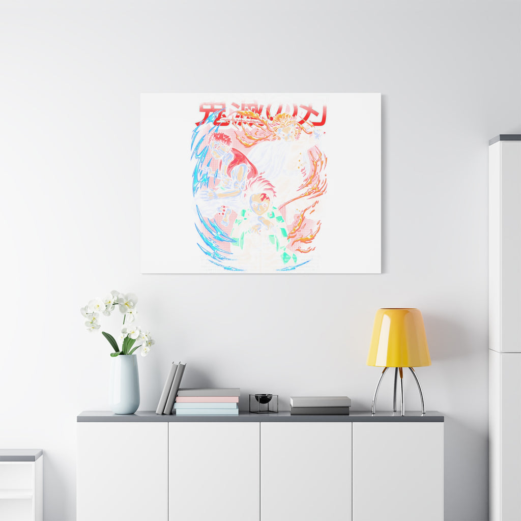 Anime Canvas Wall Art — Demon Slayer Tanjiro & Rengoku Matte Stretched Print