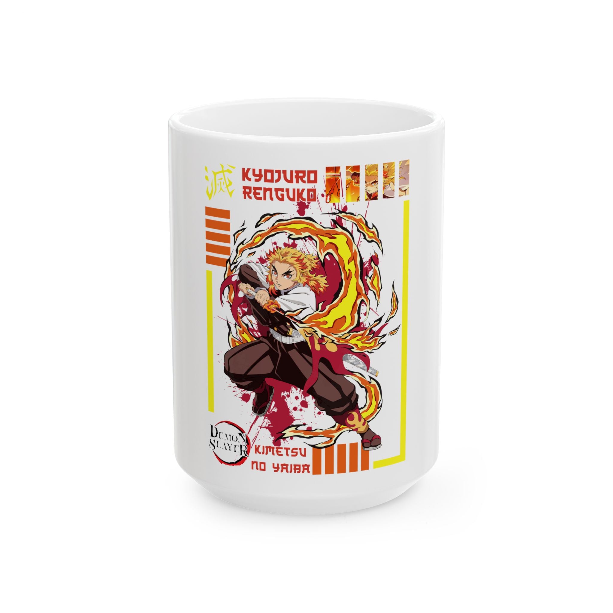 Flame Breathing Anime Mug — Kyojuro Rengoku Fire Fighter Ceramic Coffee Cup (11oz/15oz)