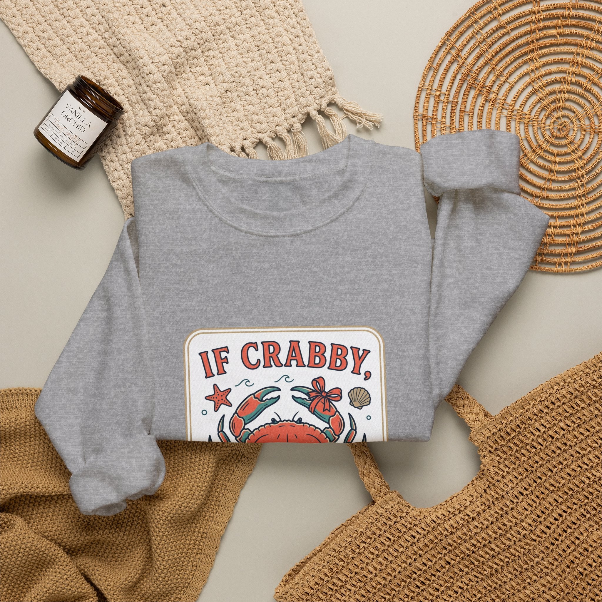 If Crabby Crewneck Sweatshirt | Crab Mood Humor, Coastal Summer Style