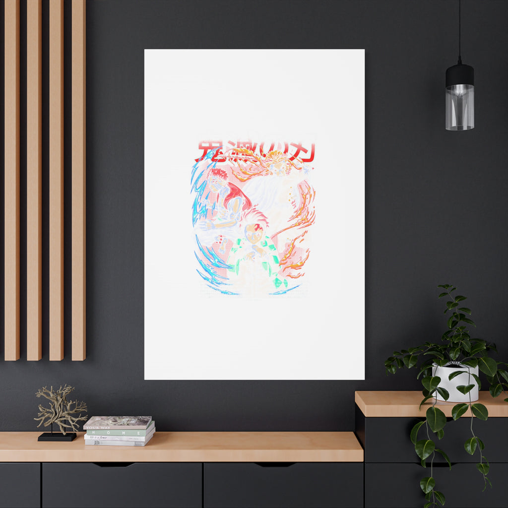 Anime Canvas Wall Art — Demon Slayer Tanjiro & Rengoku Matte Stretched Print