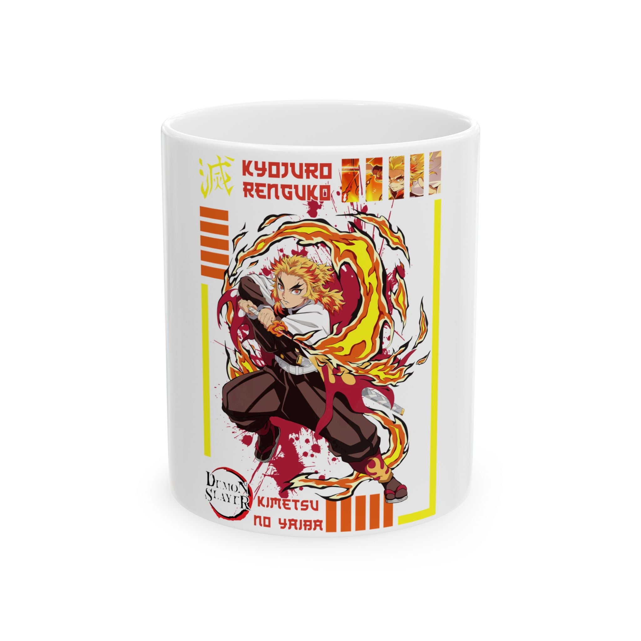 Flame Breathing Anime Mug — Kyojuro Rengoku Fire Fighter Ceramic Coffee Cup (11oz/15oz)