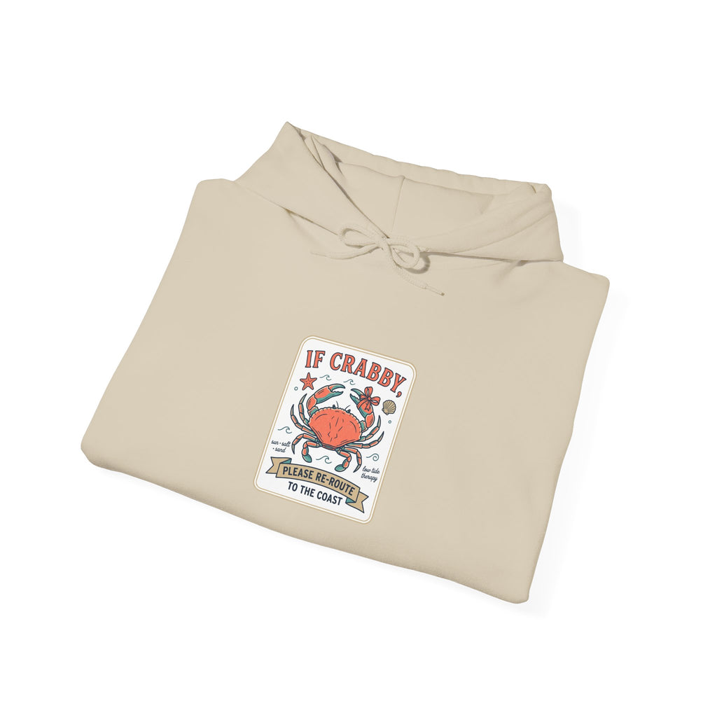 Crabby Coastal Illustration Hoodie | Cute Grumpy Crab, Summer Beach Humor