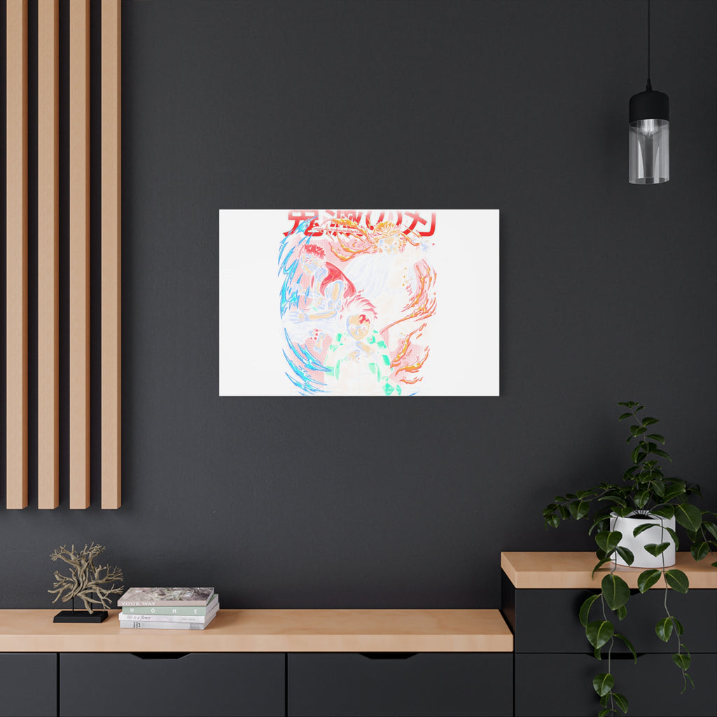 Anime Canvas Wall Art — Demon Slayer Tanjiro & Rengoku Matte Stretched Print