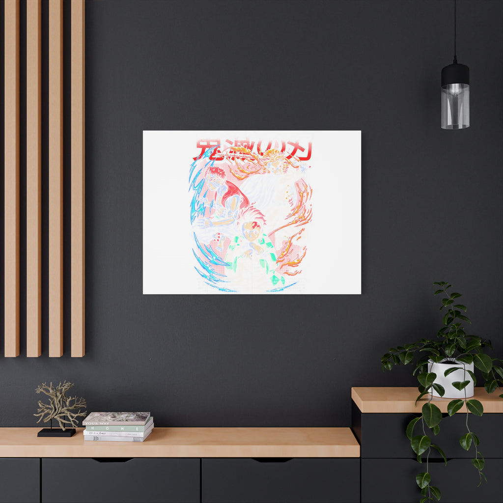 Anime Canvas Wall Art — Demon Slayer Tanjiro & Rengoku Matte Stretched Print