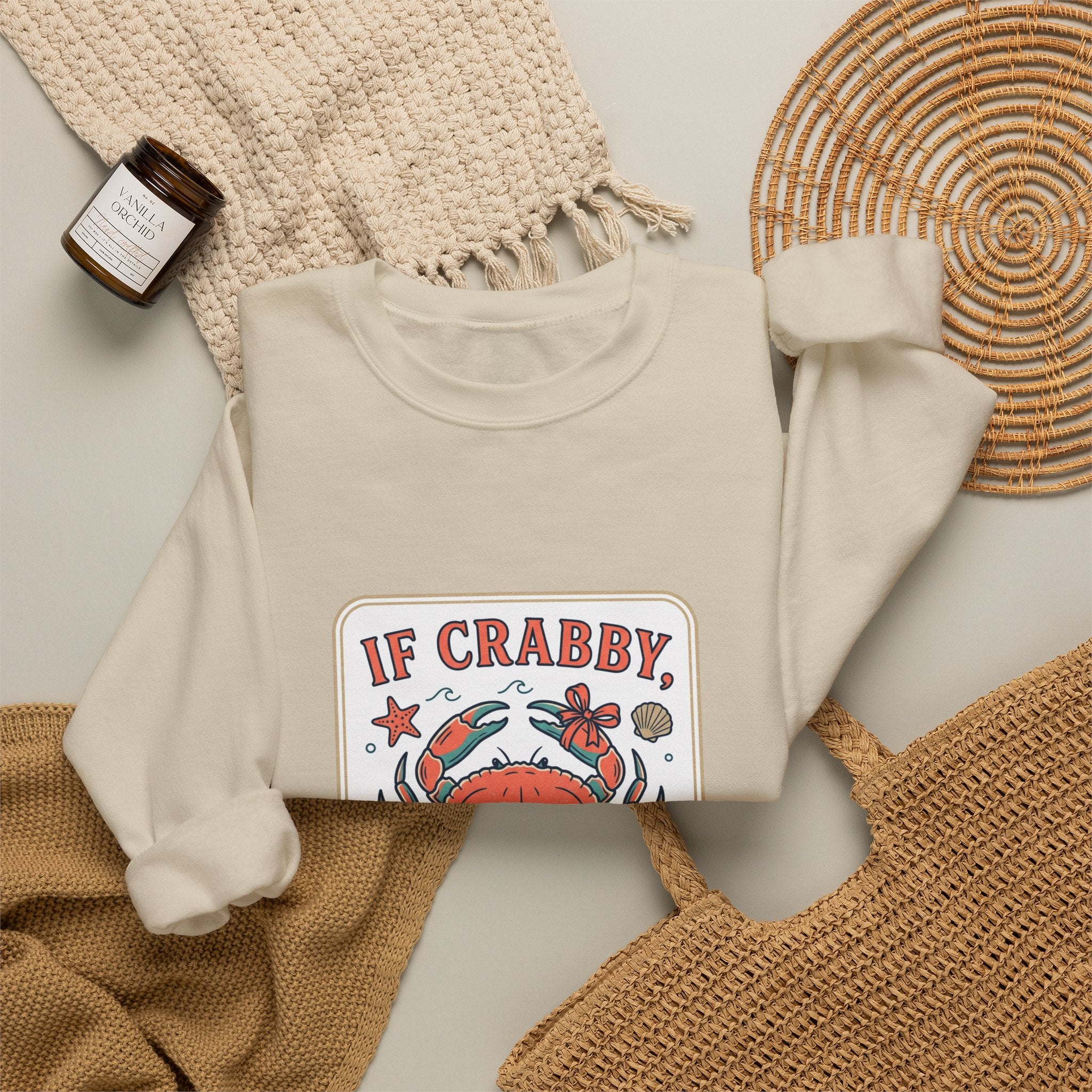 If Crabby Crewneck Sweatshirt | Crab Mood Humor, Coastal Summer Style