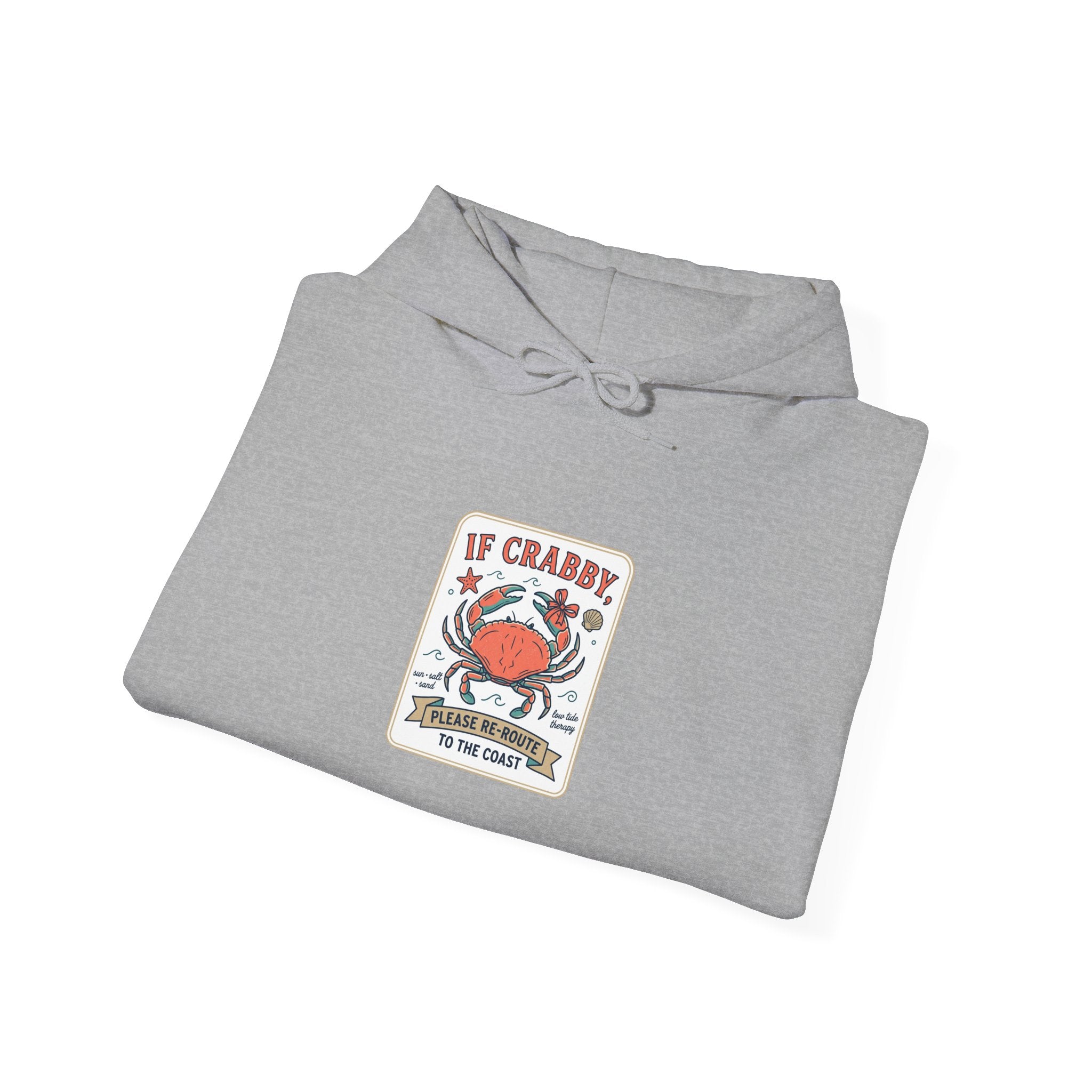Crabby Coastal Illustration Hoodie | Cute Grumpy Crab, Summer Beach Humor