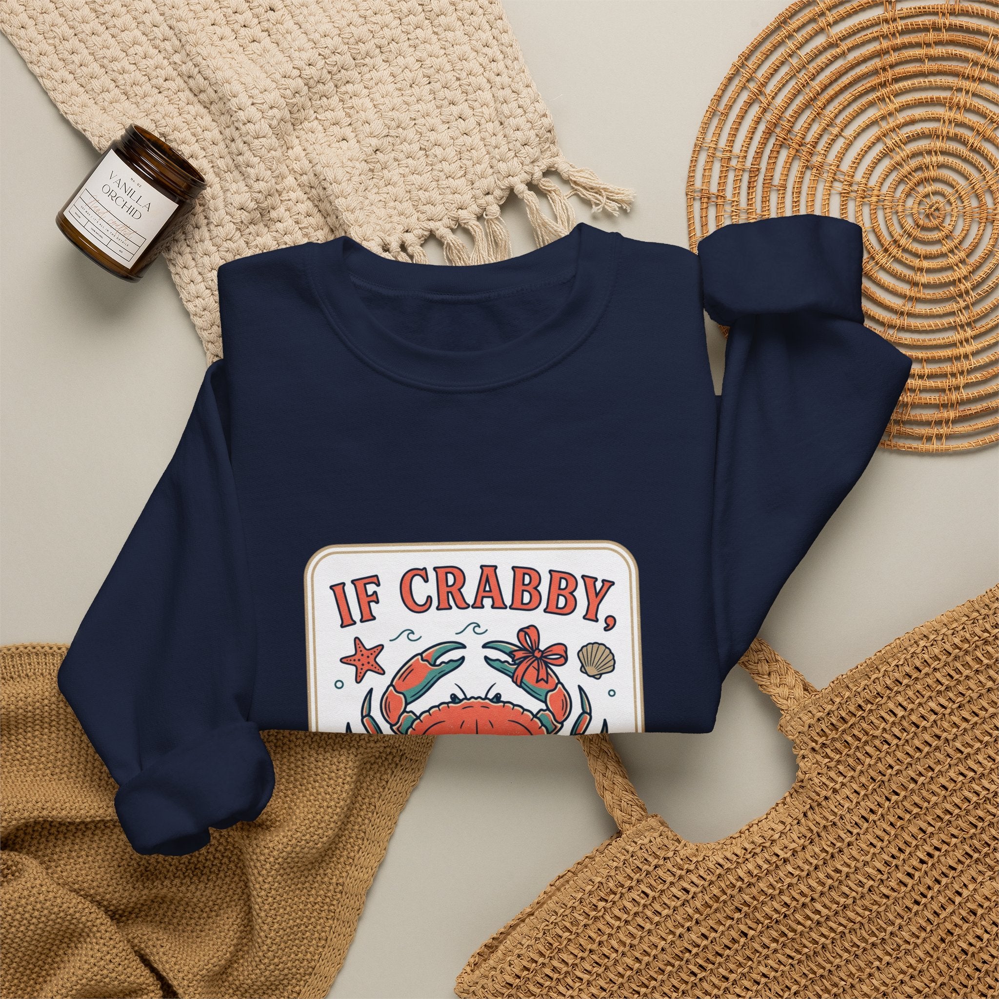 If Crabby Crewneck Sweatshirt | Crab Mood Humor, Coastal Summer Style