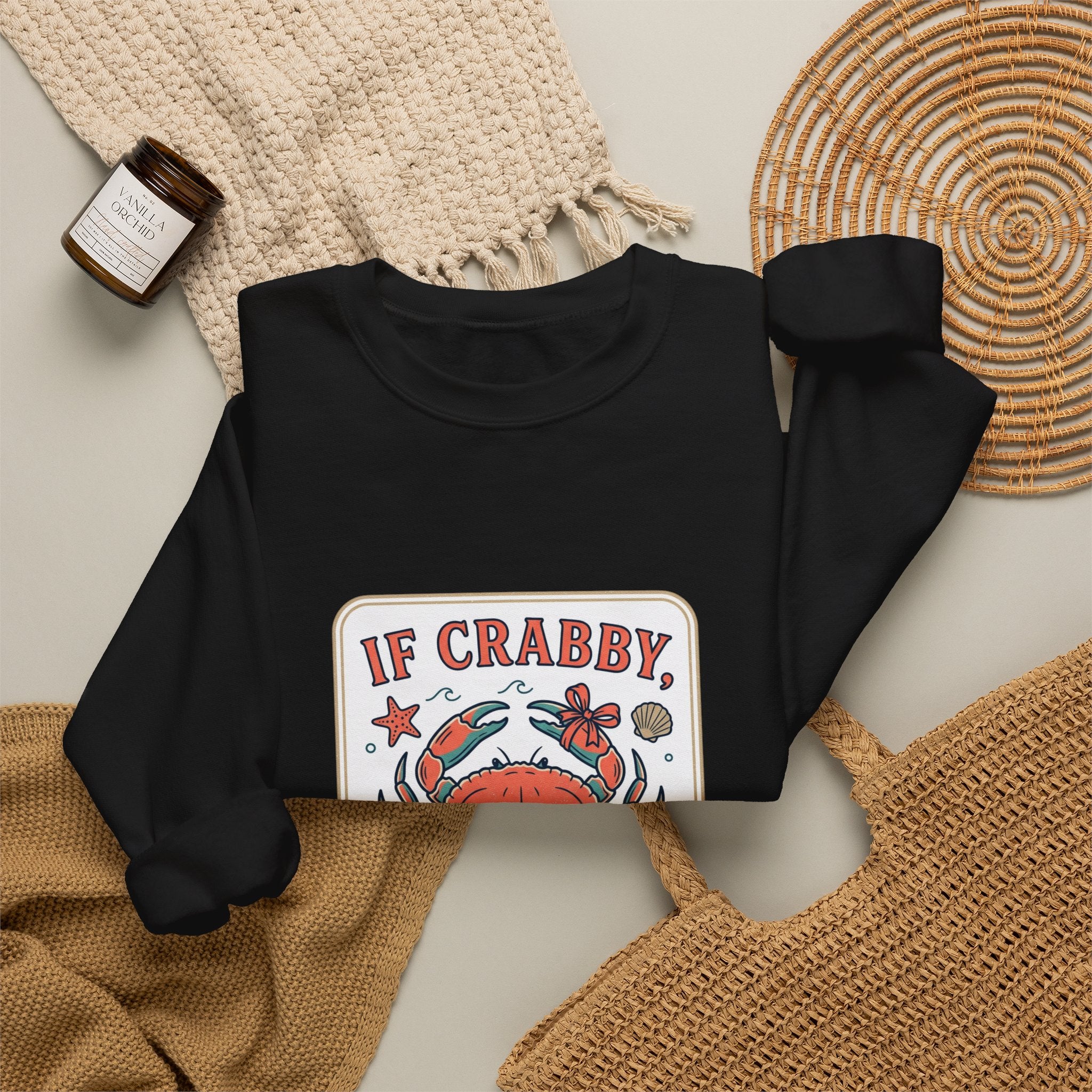 If Crabby Crewneck Sweatshirt | Crab Mood Humor, Coastal Summer Style