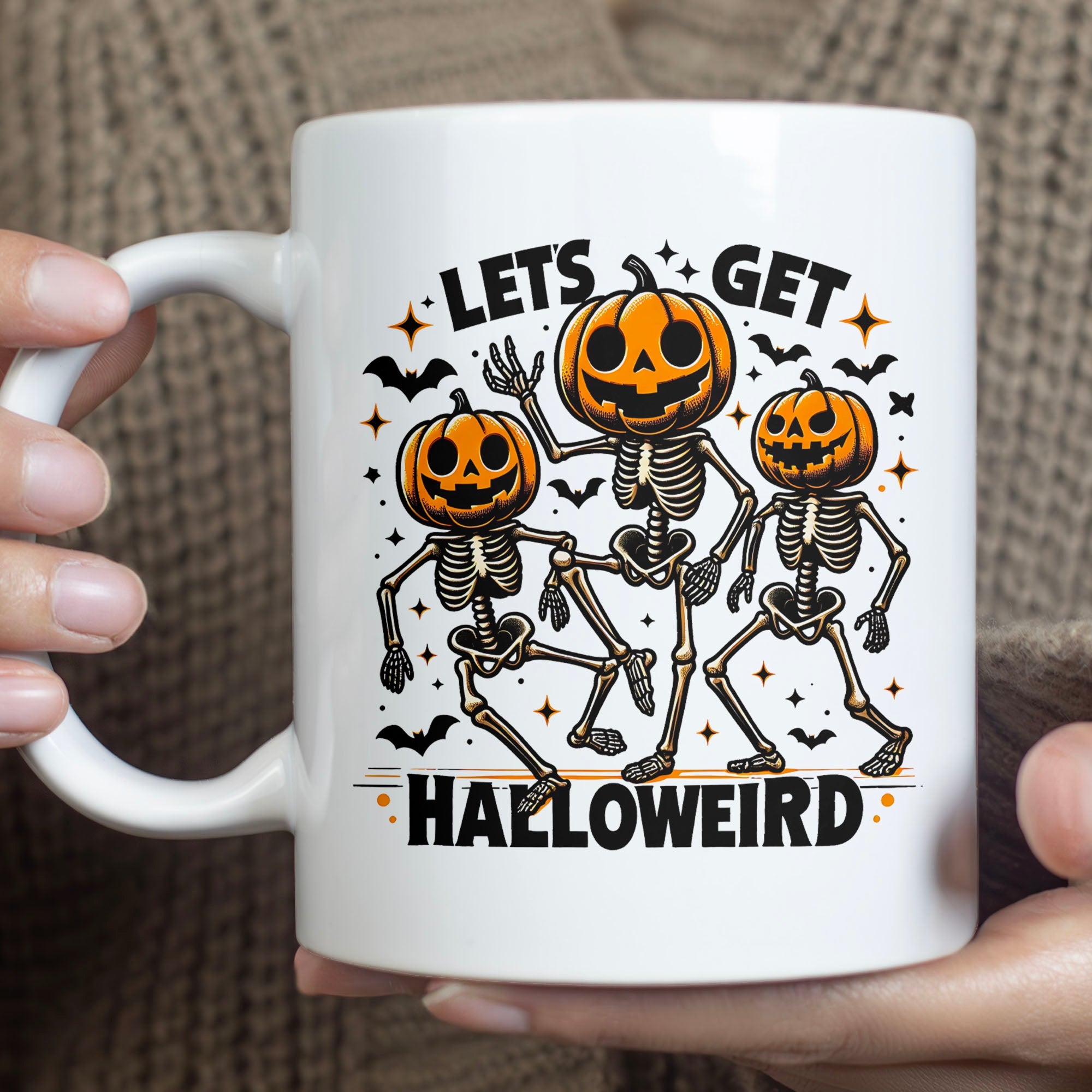 Let's Get Halloweird Mug, Fall Halloween Season Mug, Spooky Skeleton Mug, Halloween Mug T1319