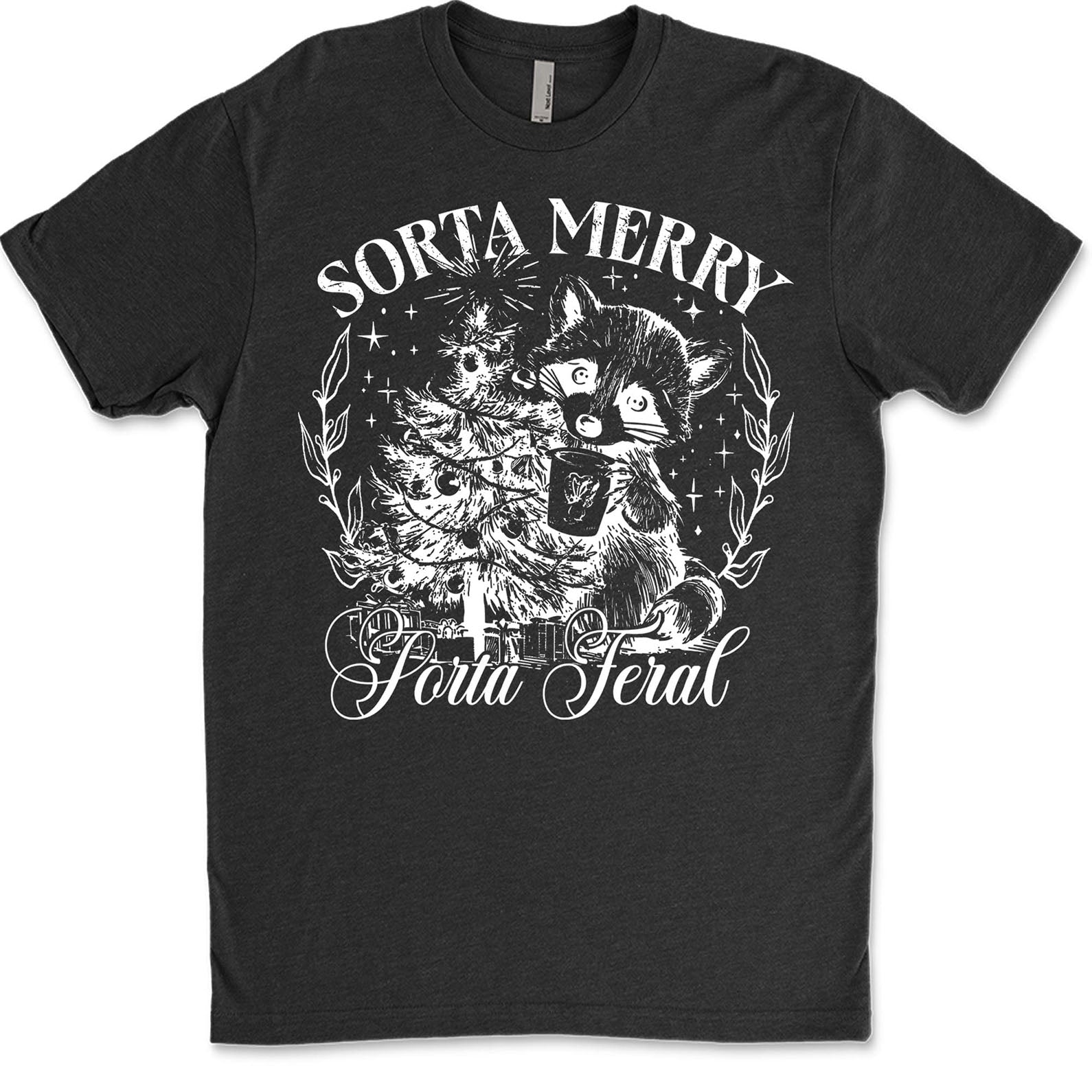 Sorta Merry Sorta Feral, Funny Christmas Raccoon Coquette, Trendy Christmas Vintage Sweatshirt T1654