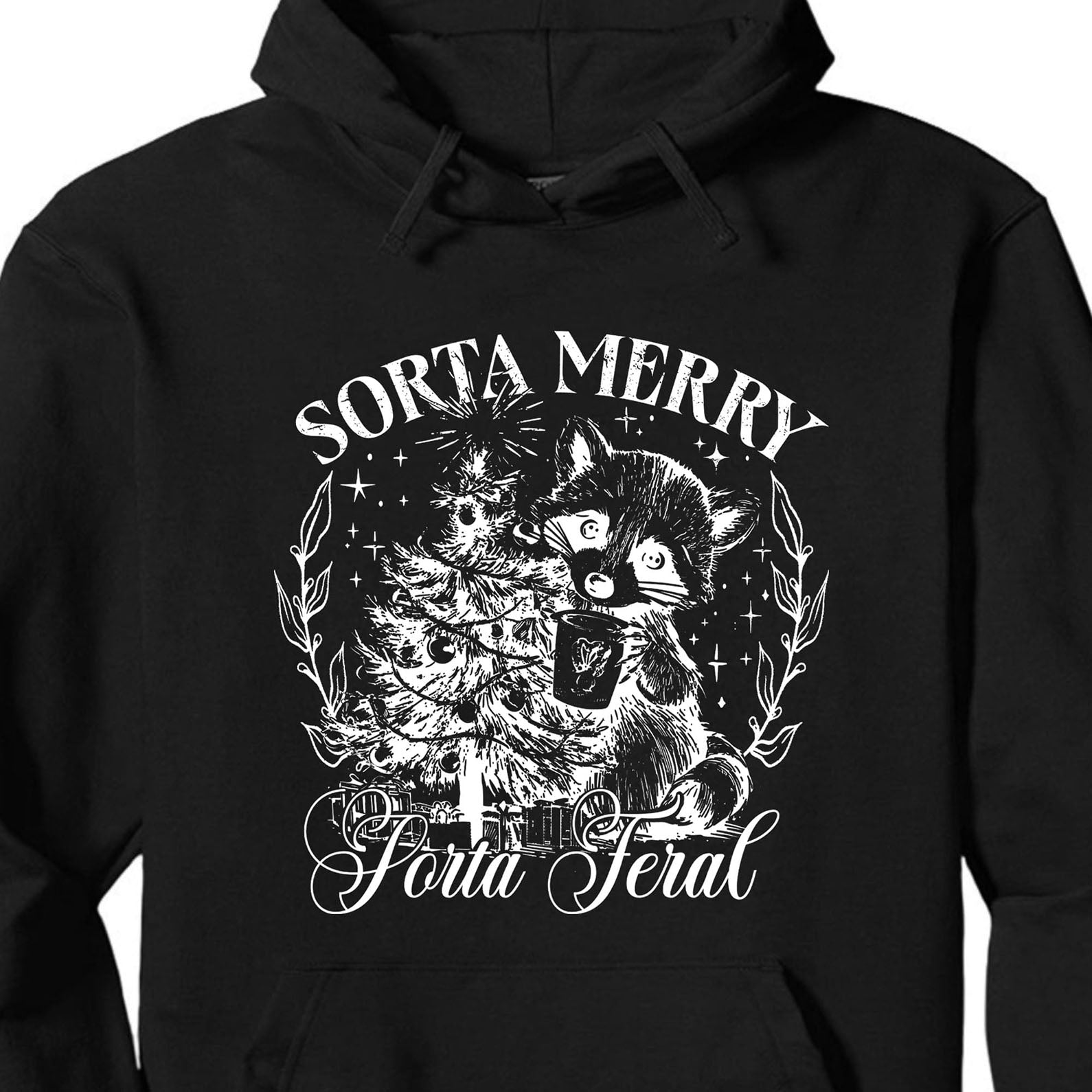 Sorta Merry Sorta Feral, Funny Christmas Raccoon Coquette, Trendy Christmas Vintage Sweatshirt T1654