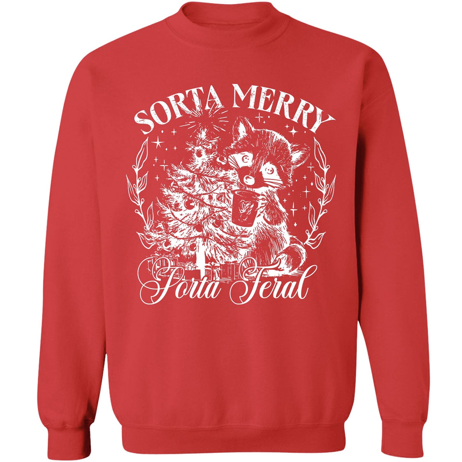 Sorta Merry Sorta Feral, Funny Christmas Raccoon Coquette, Trendy Christmas Vintage Sweatshirt T1654