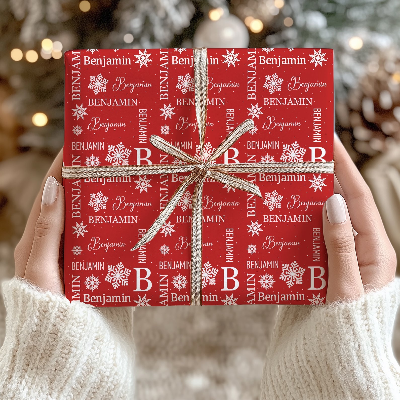 Personalized Name Christmas Snowflake Repeating Wrapping Paper | Custom Name Wrapping Paper | Custom Christmas Gift 681842 - WFD