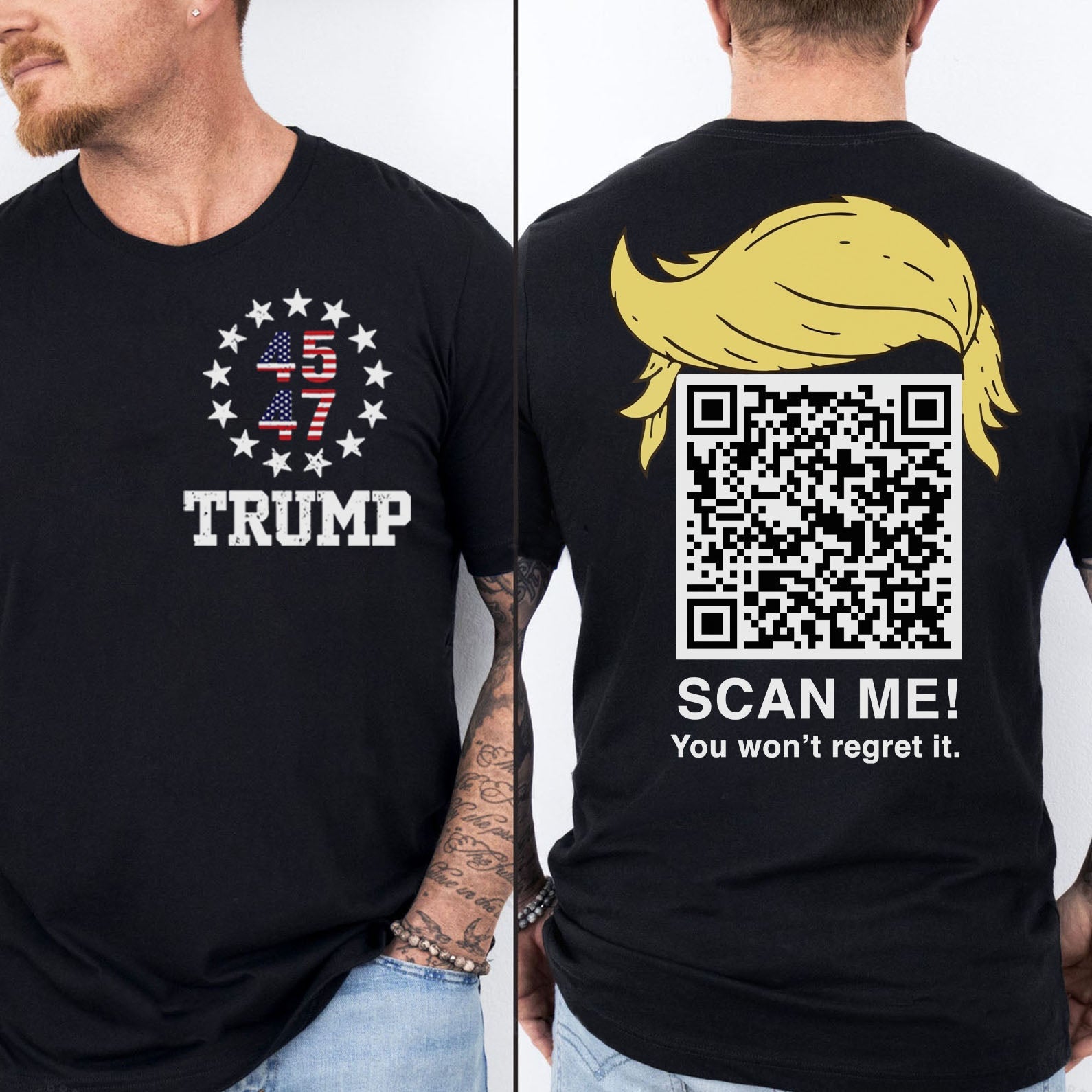 Dancing Trump QR Code Shirts | Funny Trump Tshirts | Unique Political Shirts | Trump Front & Back Shirt Dark 681886 - GOP