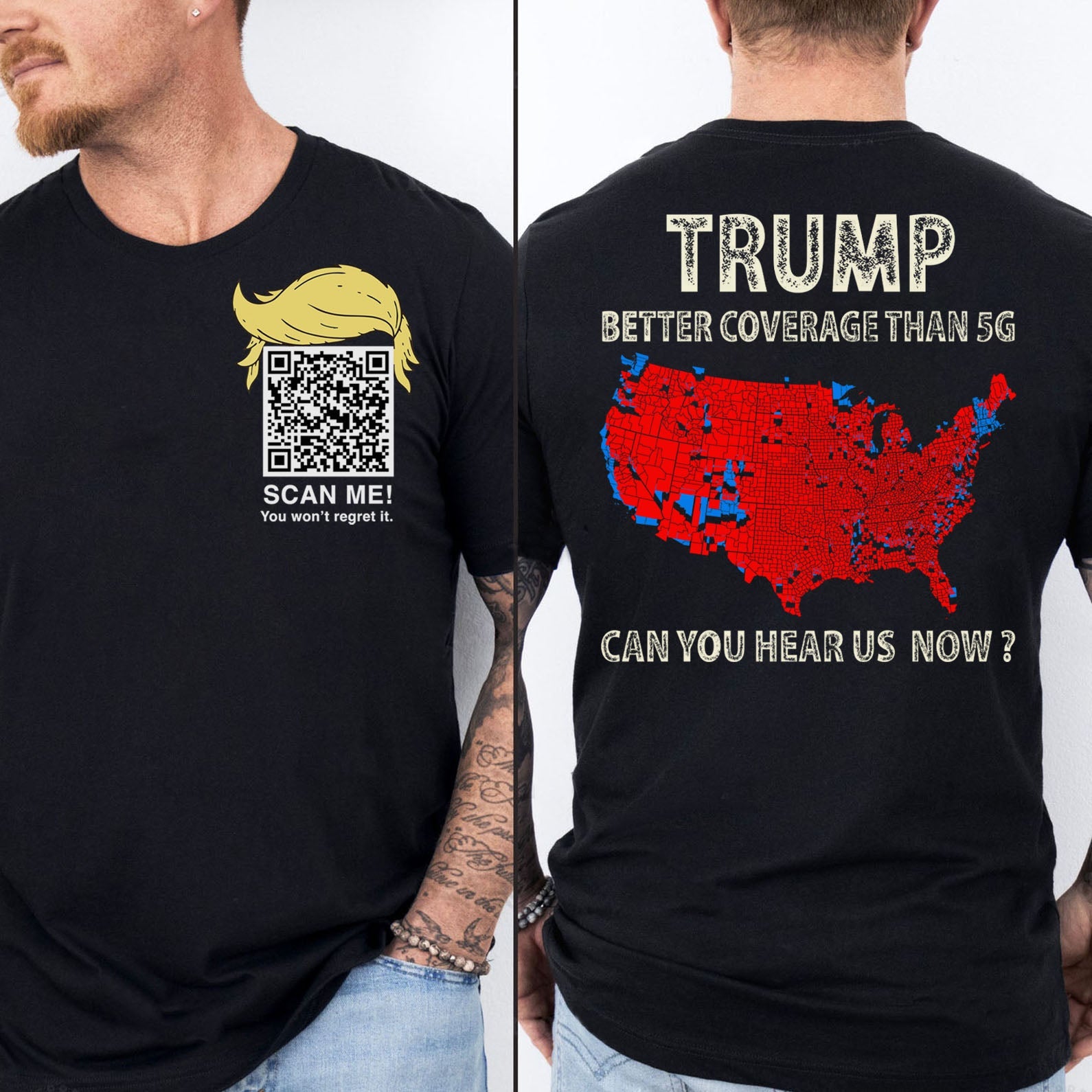 Trump Better Coverage Than Verizon Shirts | Trump QR Code Tshirts | Unique Political Shirts | Republican Political T-shirts | Trump Front & Back Shirt Dark 681885 - GOP