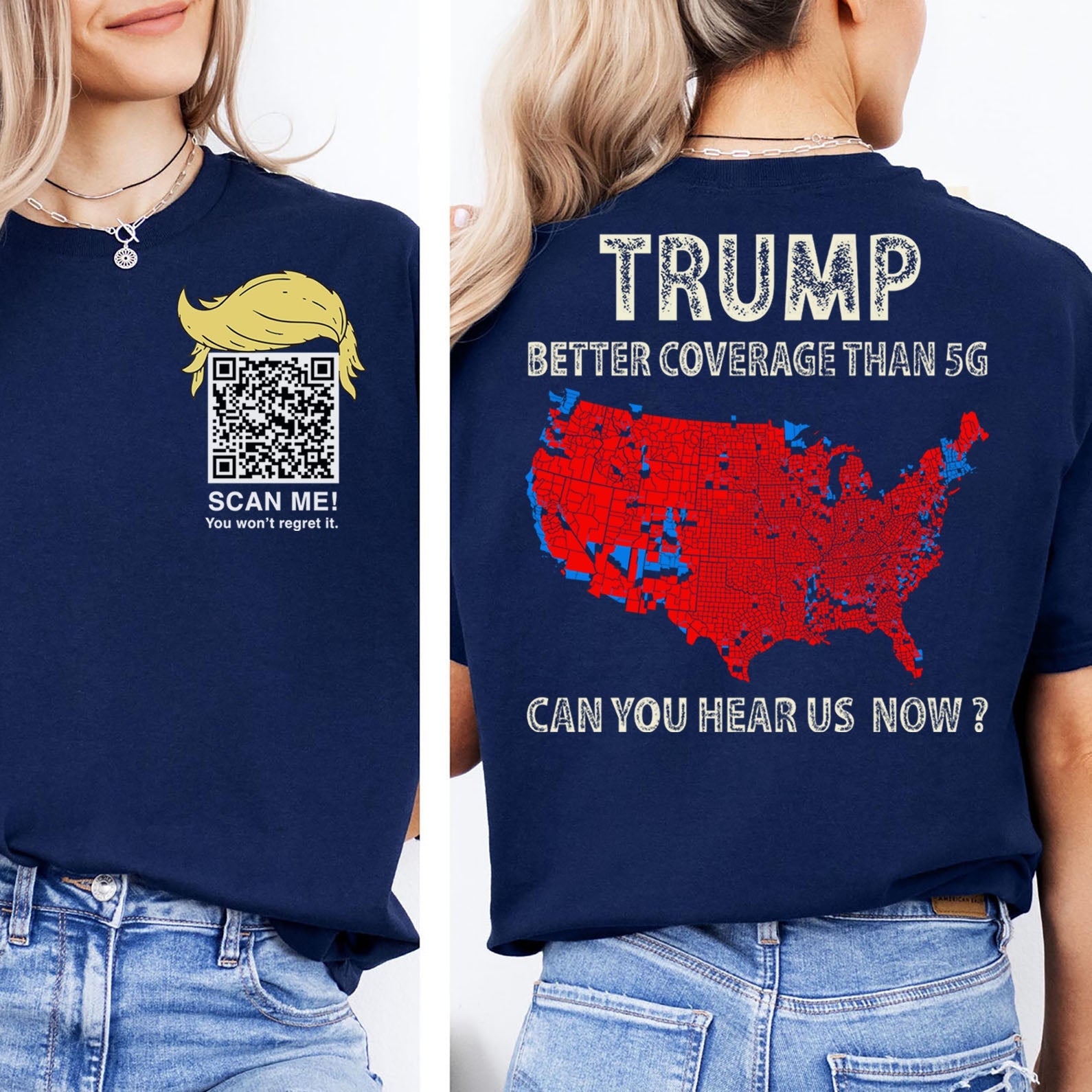 Trump Better Coverage Than Verizon Shirts | Trump QR Code Tshirts | Unique Political Shirts | Republican Political T-shirts | Trump Front & Back Shirt Dark 681885 - GOP