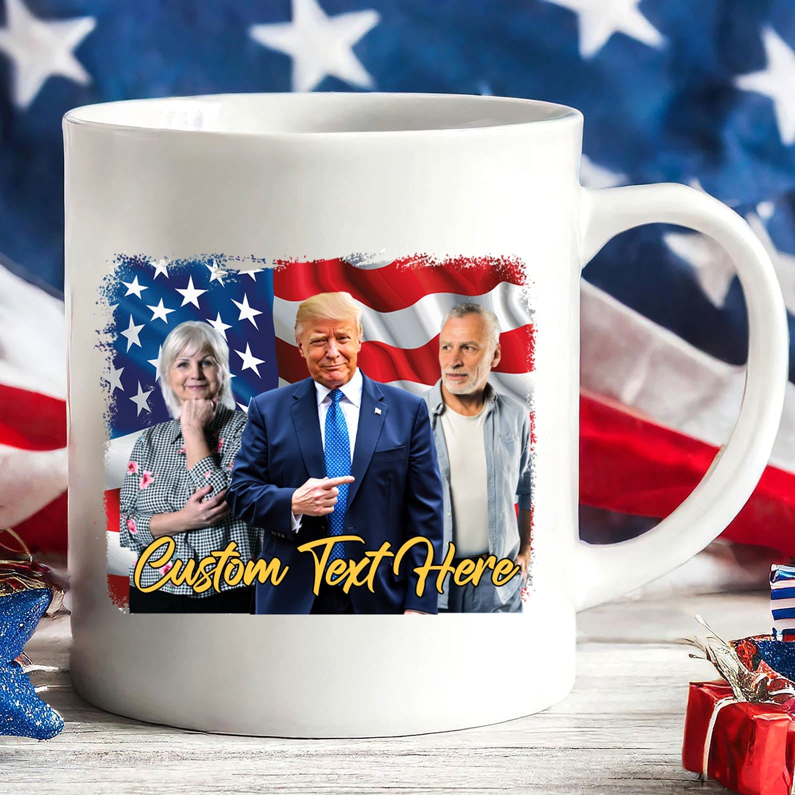 Happy Birthday Mug, Personalize Custom Photo with Trump Mug, Photo with Trump, Donald Trump President, Family Gift White Mug Accent Mug 682021 - GOP