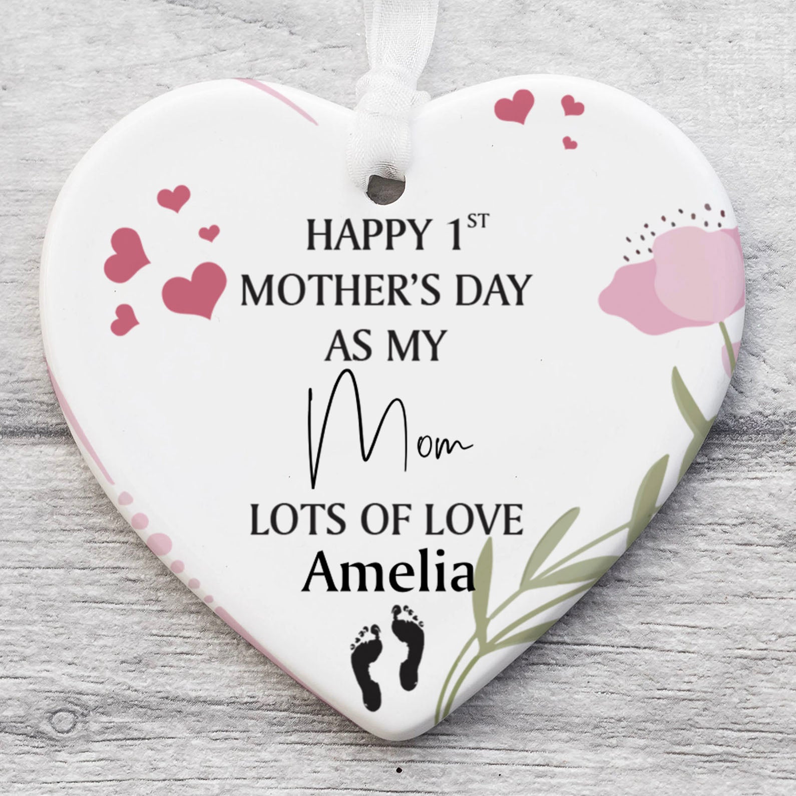Happy 1st Mother's Day Present Ornament, Personalized Custom Name Mothers Day Ceramic Ornament, Family Gift, Gift for Mom, Gift for Wife 682137