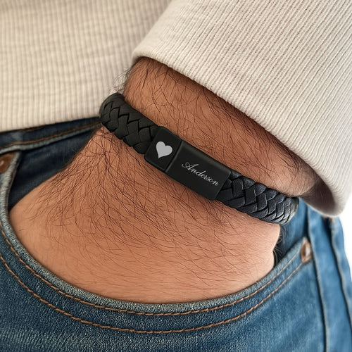 Custom Engraved Leather Bracelet Name With Love | Gift for Family, Special Gift for Family  | Personalized Unisex Bracelet 682202