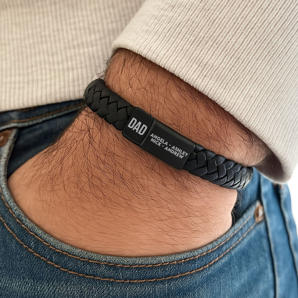 Custom Engraved Leather Bracelet Dad and Name | Gift for Dad, Gift for Husband, Special Gift for Father's Day  | Personalized Unisex Bracelet 682221