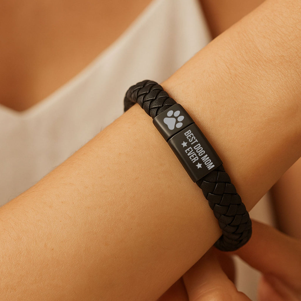 Best Dog Mom Ever Engraved Leather Bracelet | Gift for Mom, Gift for Wife, Special Gift for Mother's Day  | Dog Lover Unisex Bracelet 682238