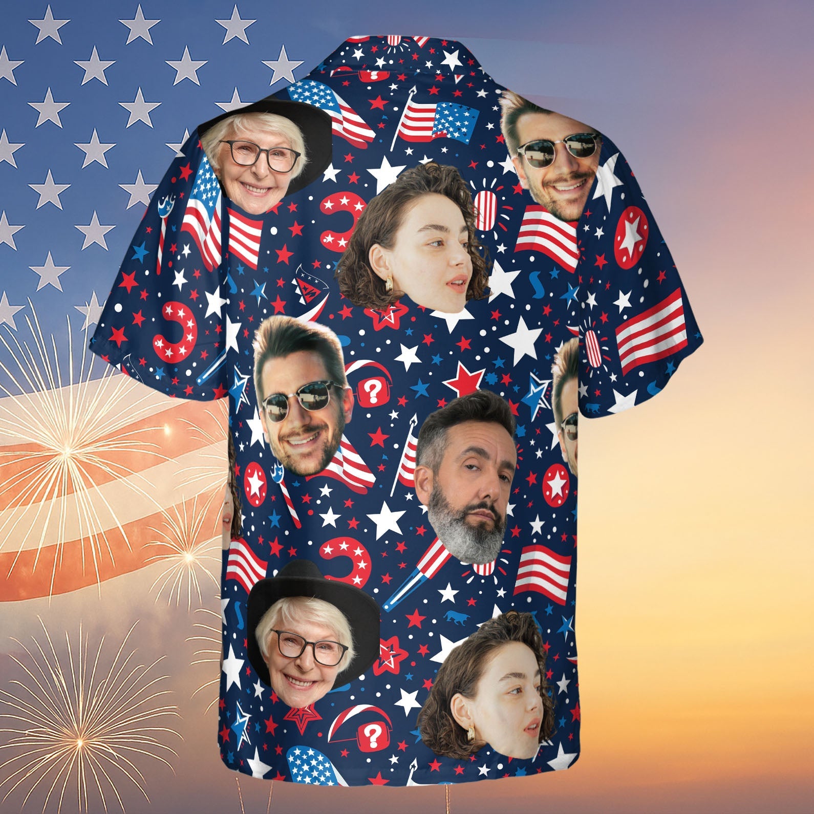 Custom Face Hawaiian Shirt | Personalized Photo Independence Day Shirt | 4th of July Hawaiian Shirt 682302