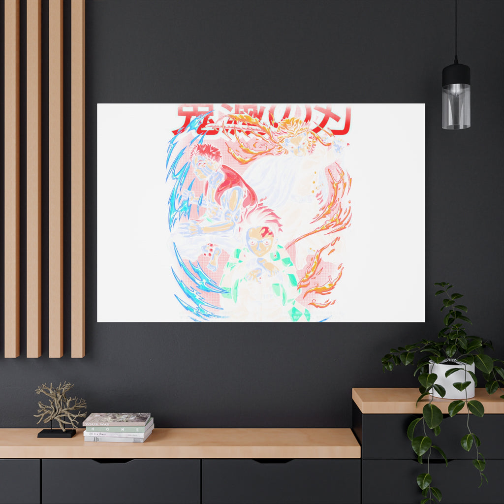 Anime Canvas Wall Art — Demon Slayer Tanjiro & Rengoku Matte Stretched Print