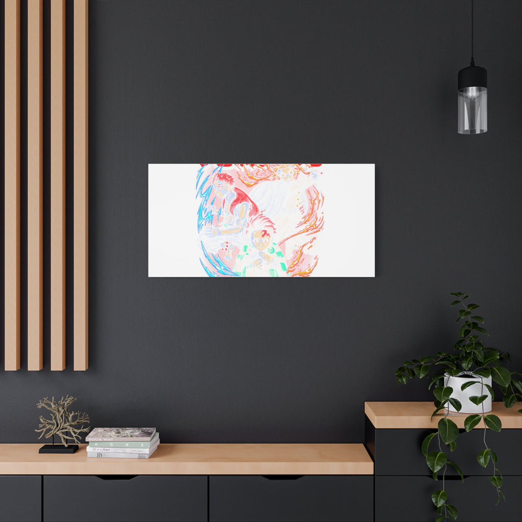 Anime Canvas Wall Art — Demon Slayer Tanjiro & Rengoku Matte Stretched Print