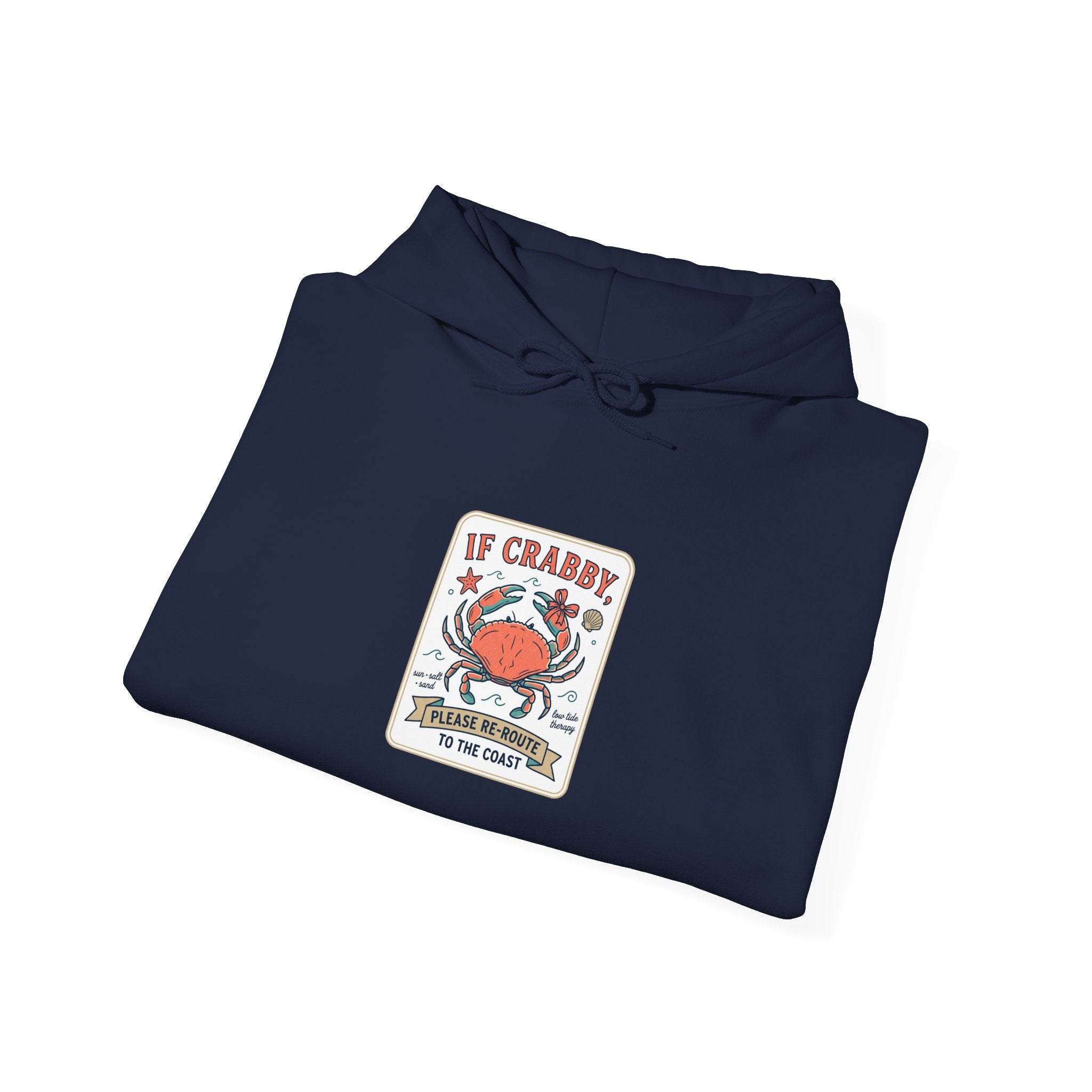 Crabby Coastal Illustration Hoodie | Cute Grumpy Crab, Summer Beach Humor