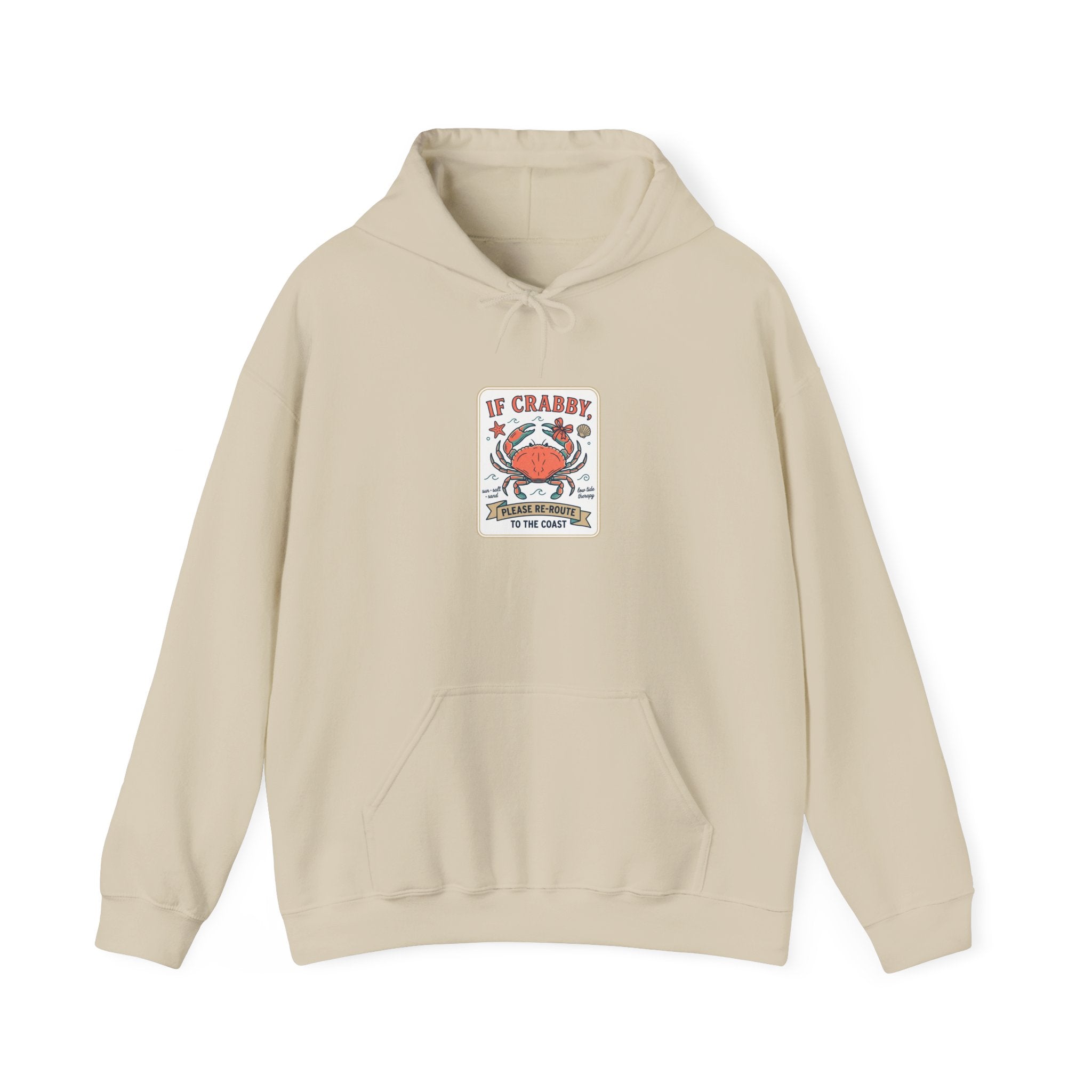 Crabby Coastal Illustration Hoodie | Cute Grumpy Crab, Summer Beach Humor