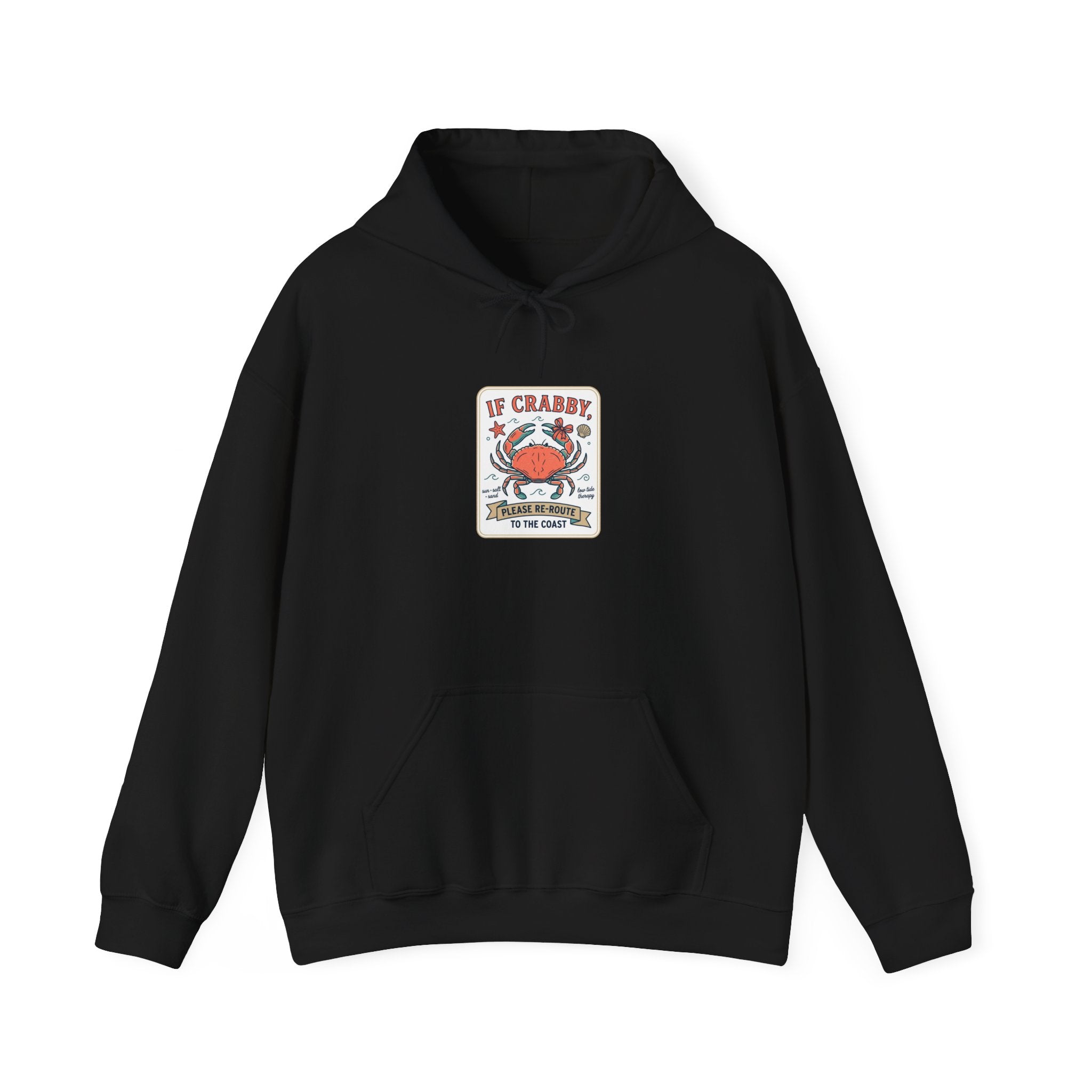 Crabby Coastal Illustration Hoodie | Cute Grumpy Crab, Summer Beach Humor