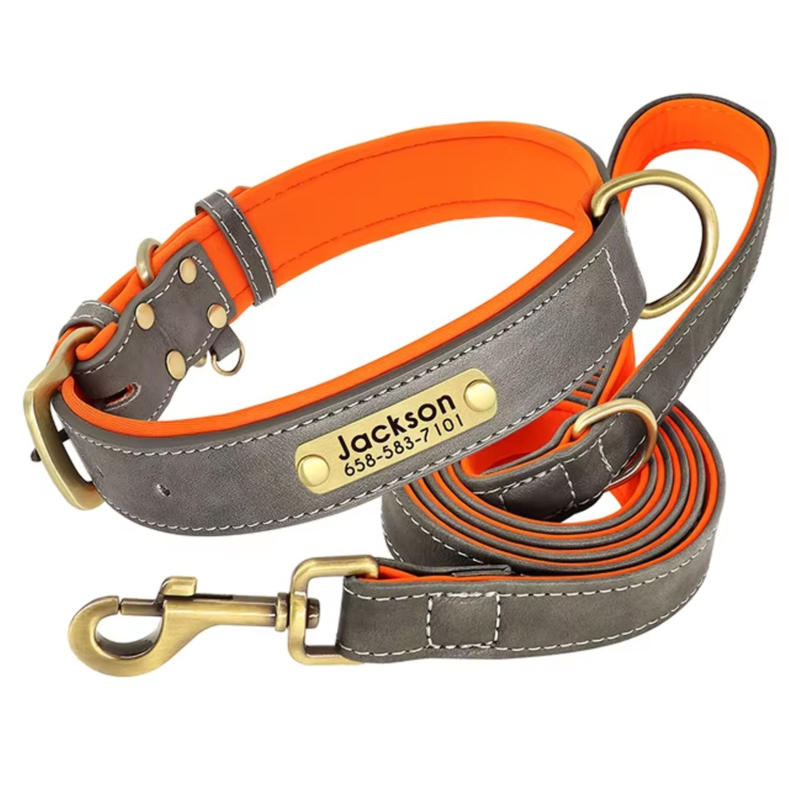 Personalized Dog Collar, Custom Engraved PU Leather Dog Collars, Free Engraving ID Tag Nameplate For Small Medium Large Dogs - C1502