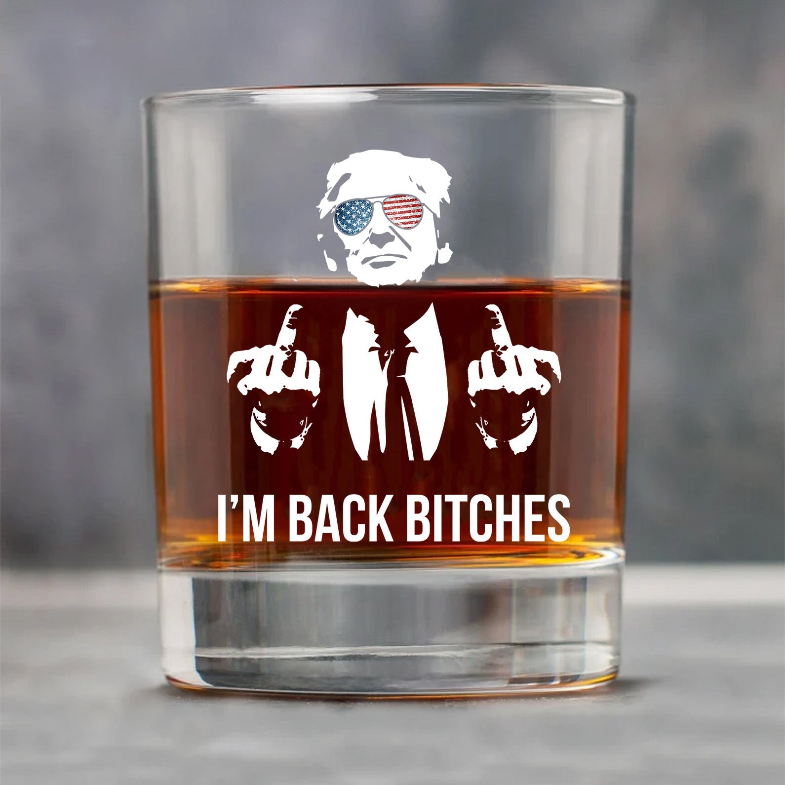 I'm Back Bitches | Trump Won 2024 Whisky Glass | Trump 47th President Print Whisky Glasses T1748B - GOP
