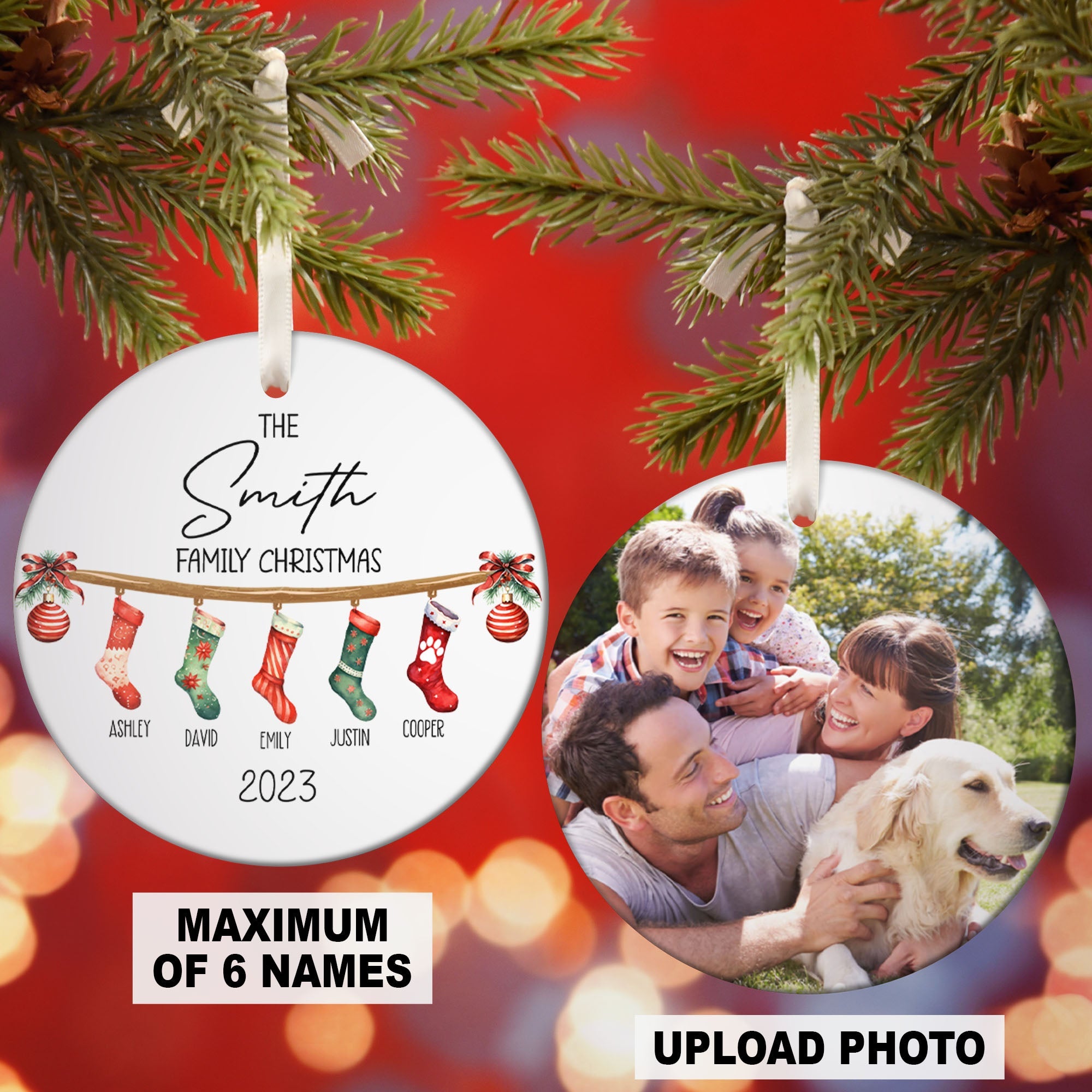 Personalized Family Christmas Hanging Stockings Ceramic Ornament Custom Photo C804