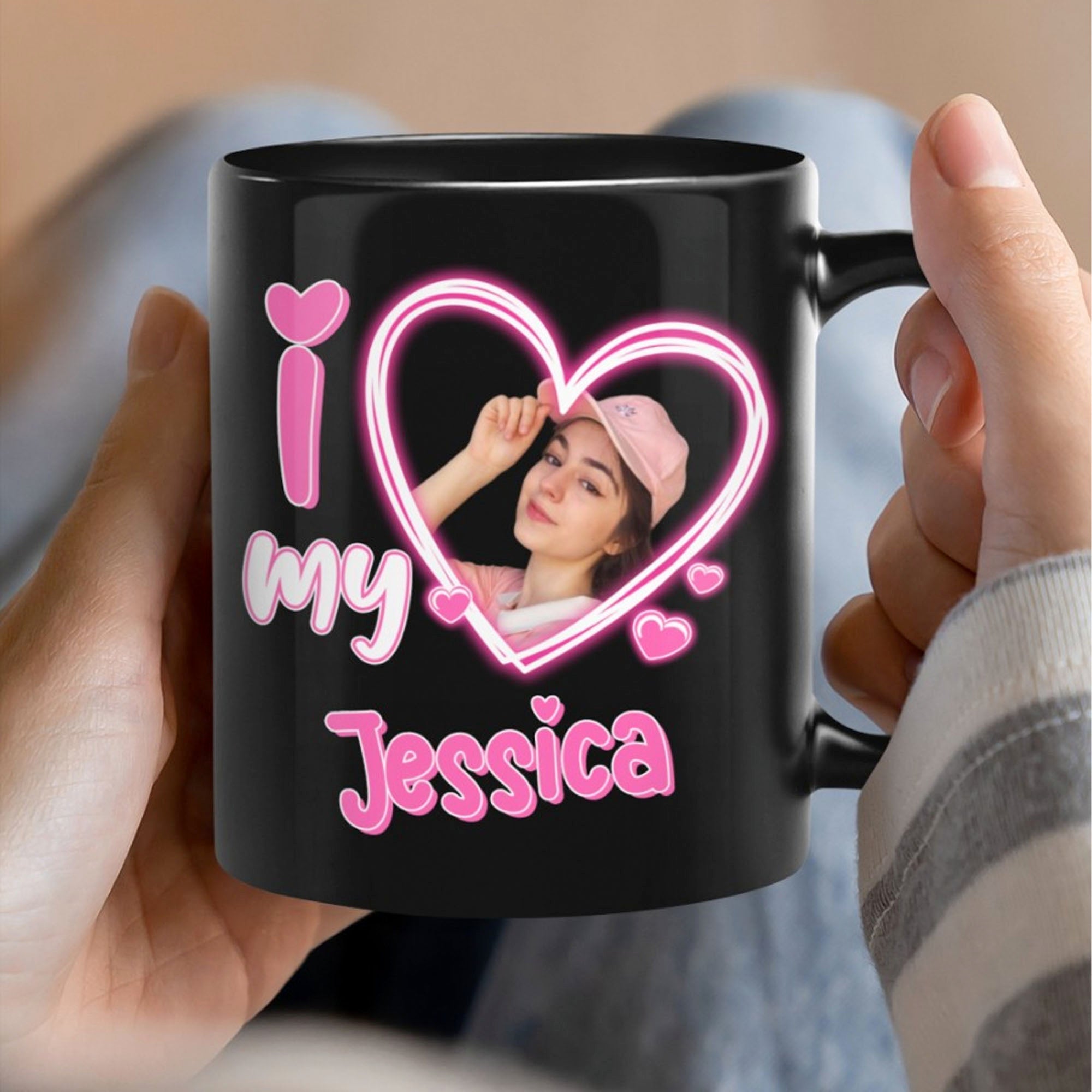 I Love My Girlfriend Boyfriend - Personalized Custom Photo Couple Black Mug - Gift For Couple, Valentines Day C877