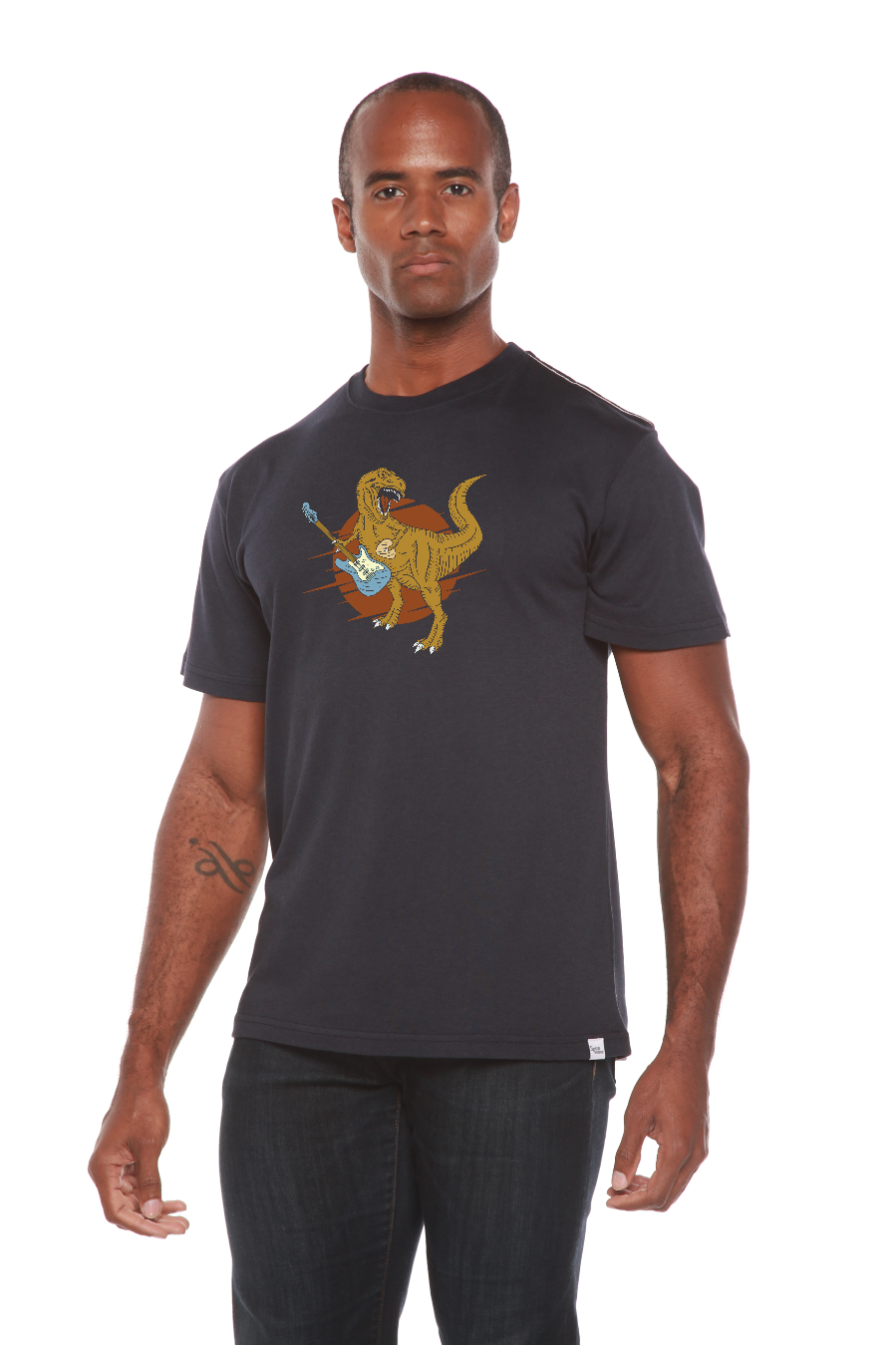 Dinosaur with a guitar Men's Bamboo Viscose/Organic Cotton Short Sleeve Graphic T-Shirt