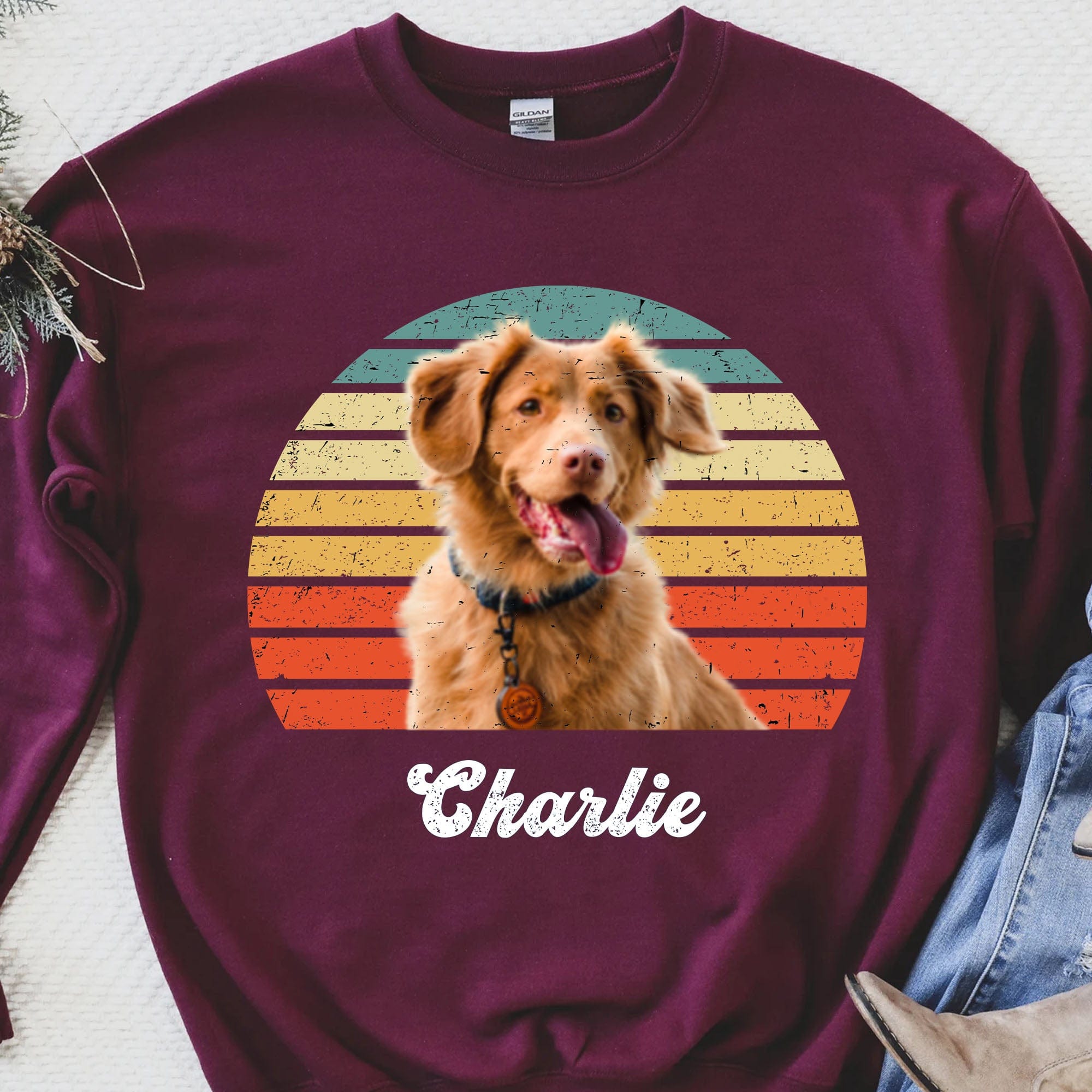 Dog Cat Vintage Retro Photo Sweatshirt Personalized Custom Photo Dog Cat Pet Sweatshirt C548