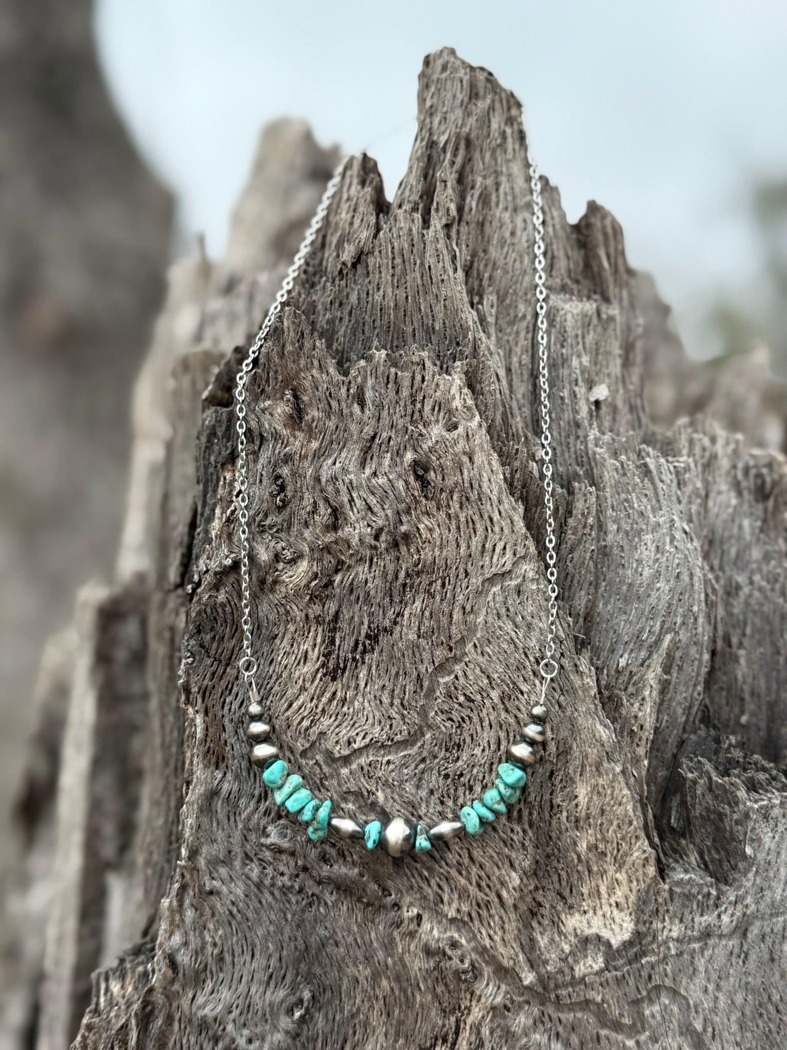 Turquoise Nugget And Pearls Chain Necklace